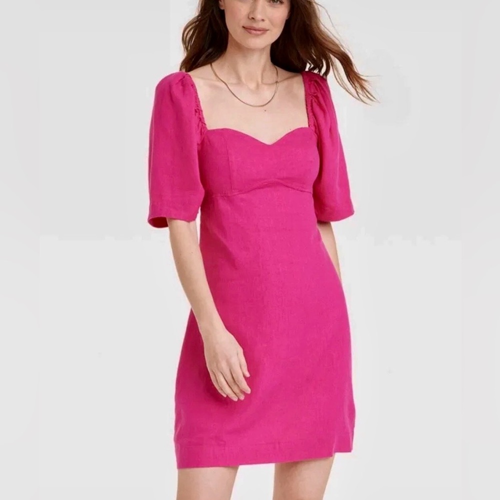 Barbiecore Pink Linen Blend Women’s Mini Dress Feminine Plus Size